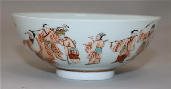 A Chinese famille verte eight immortals bowl, diameter 13cm